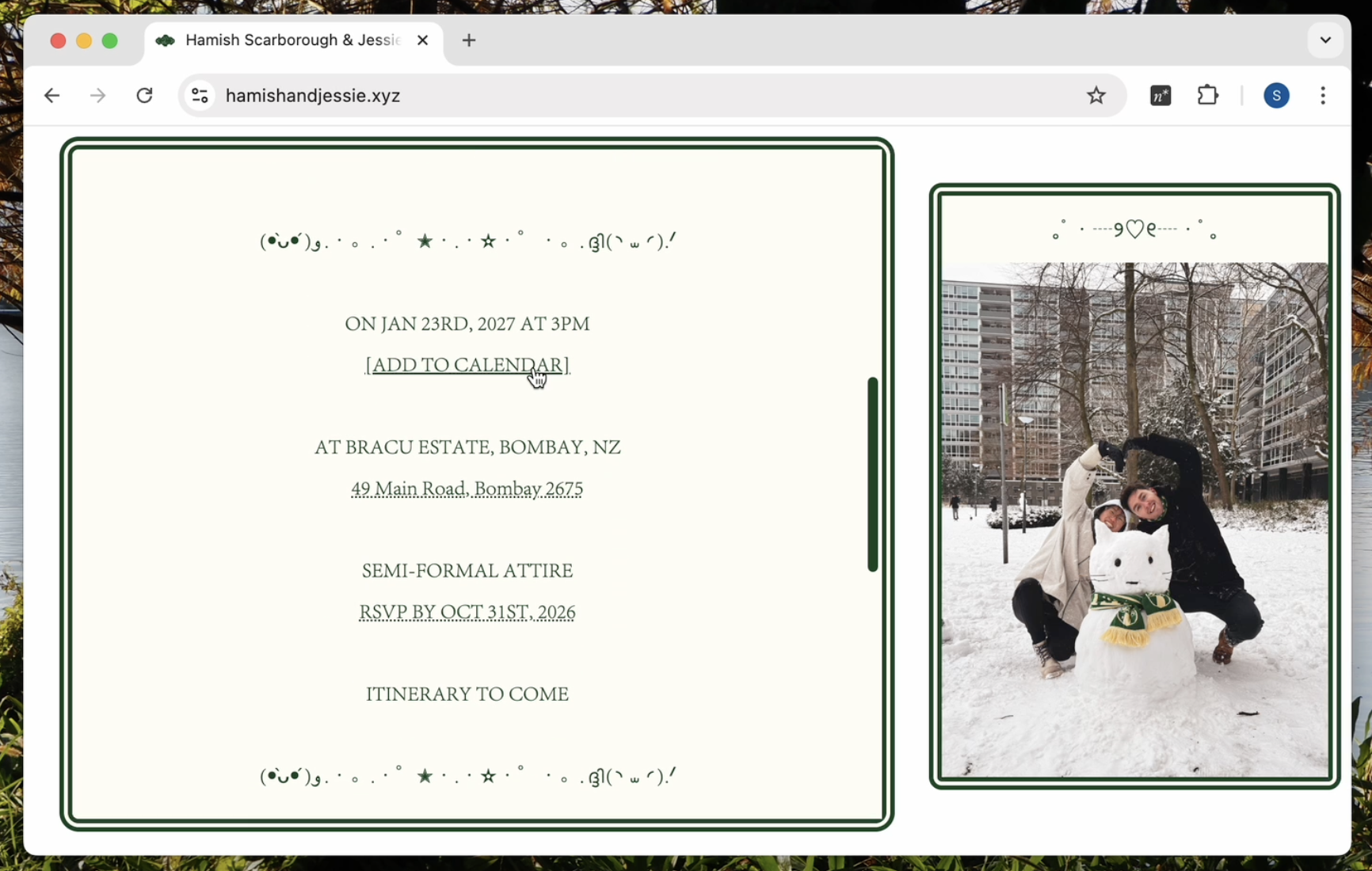 Hamish & Jessie Wedding, Website